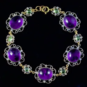 Suffragette Amethyst Peridot Bracelet 9Ct Gold Silver