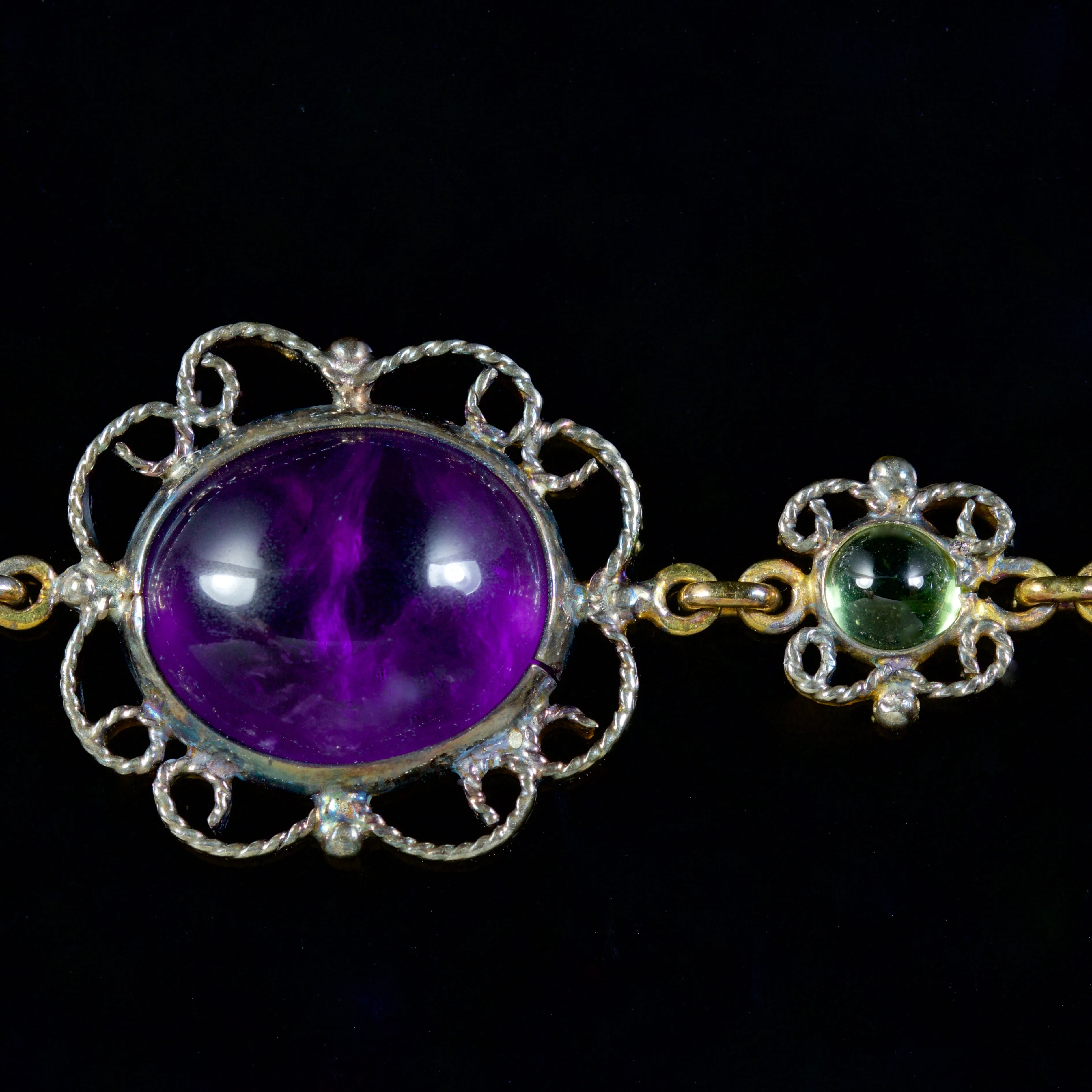 Suffragette Amethyst Peridot Bracelet 9Ct Gold Silver