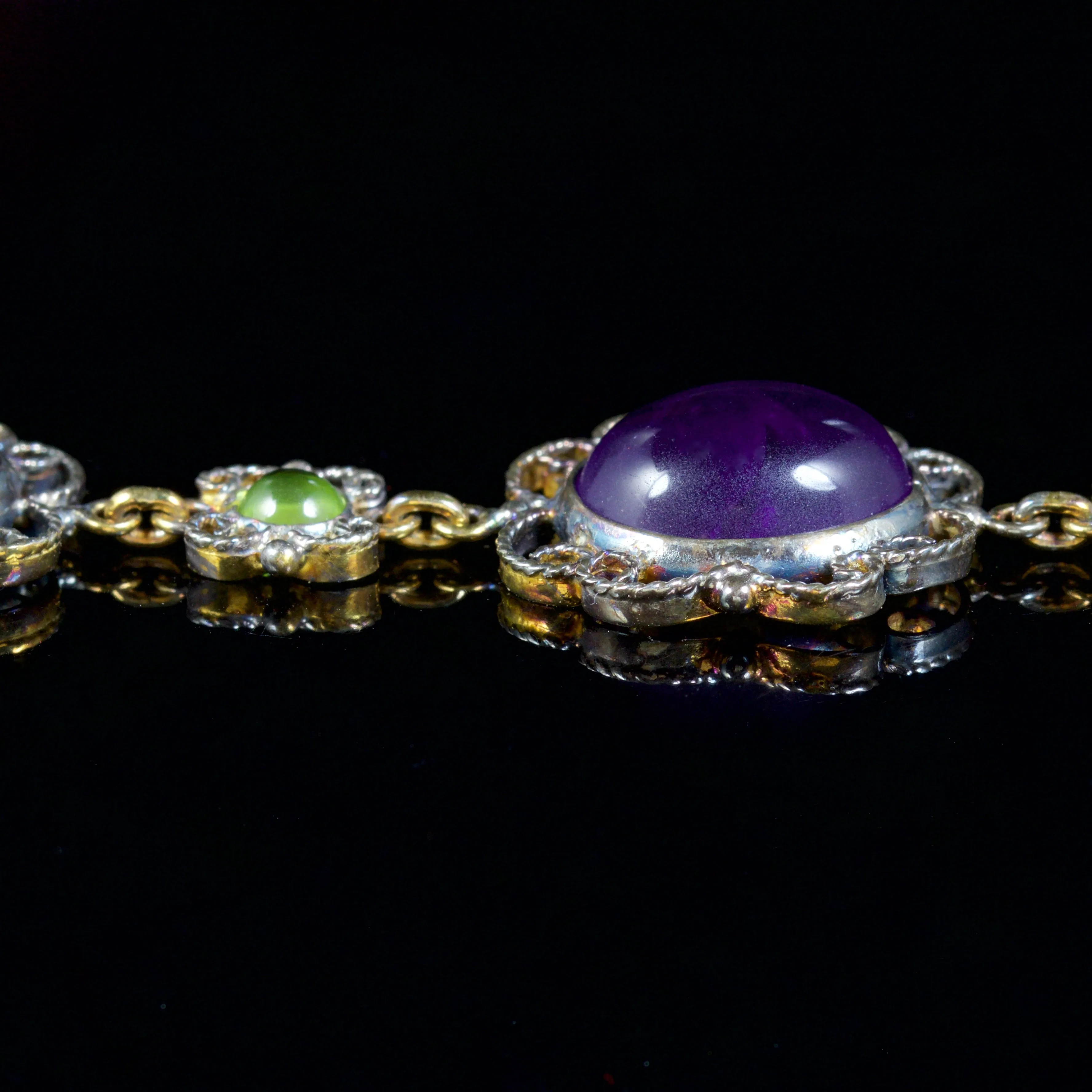 Suffragette Amethyst Peridot Bracelet 9Ct Gold Silver