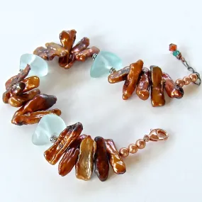 Sunset: Orange and Aqua Handmade Beaded Bracelet