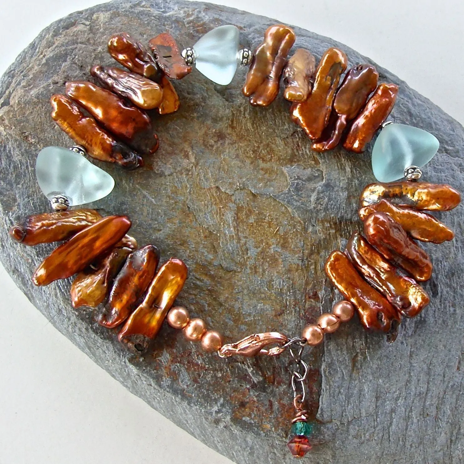 Sunset: Orange and Aqua Handmade Beaded Bracelet