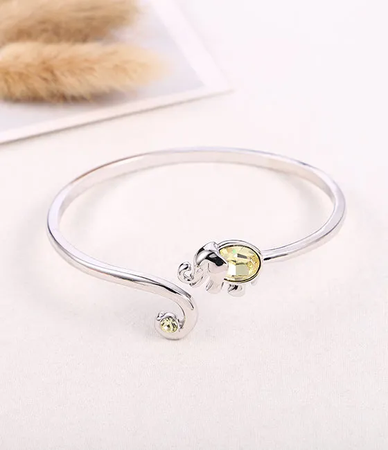 Swarovski Crystal Elephant Bangle Bracelet in 18K White Gold