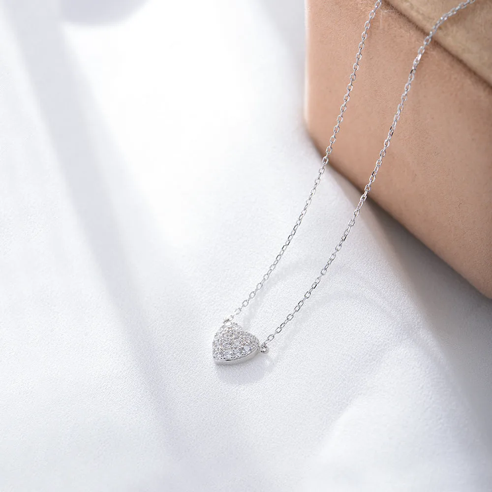 Sweet Love with Full Zircon Sterling Silver Necklace for Women