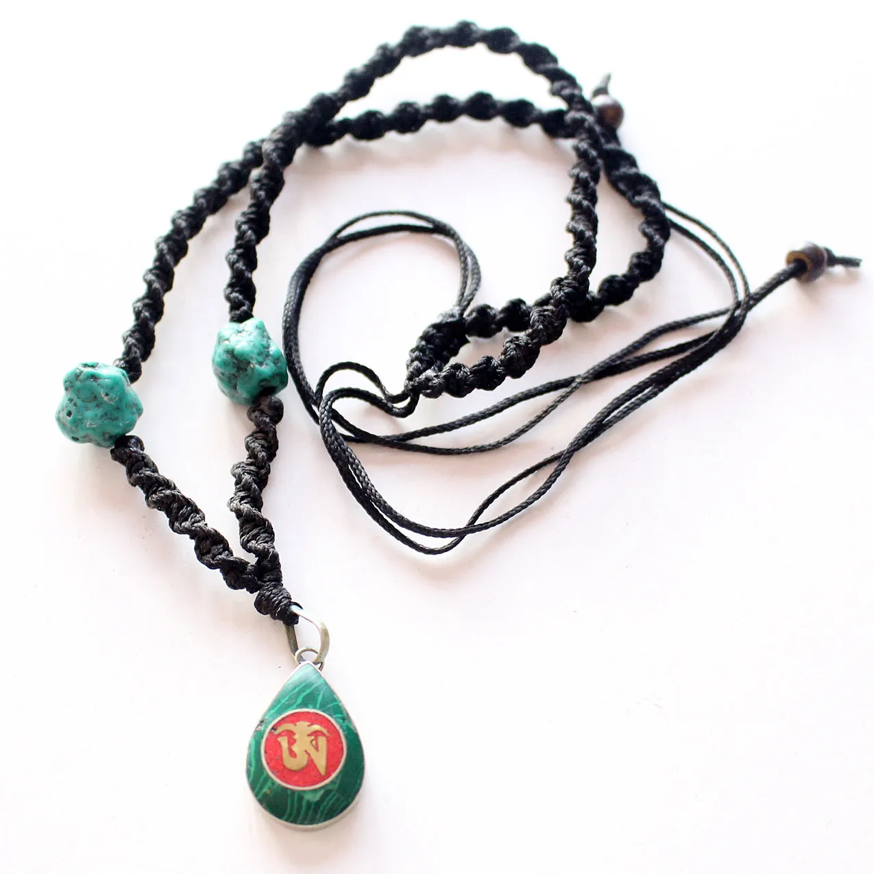 Tear Drop Green Tibetan Om Pendant