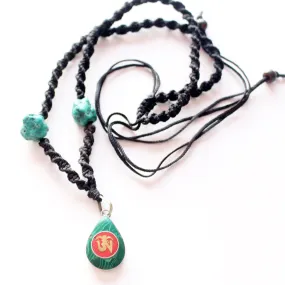 Tear Drop Green Tibetan Om Pendant