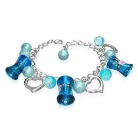 Three Hearts Lamp Work Glass Bead Charm Bracelet ~ Three Colors