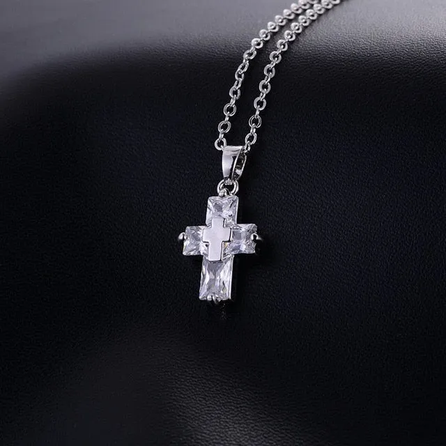 Transparent Cross Necklace and Earrings