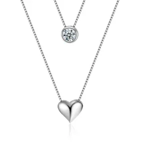 Trendy Jewelry Zircon and Heart Pendants Necklace for Women in 925 Sterling Silver