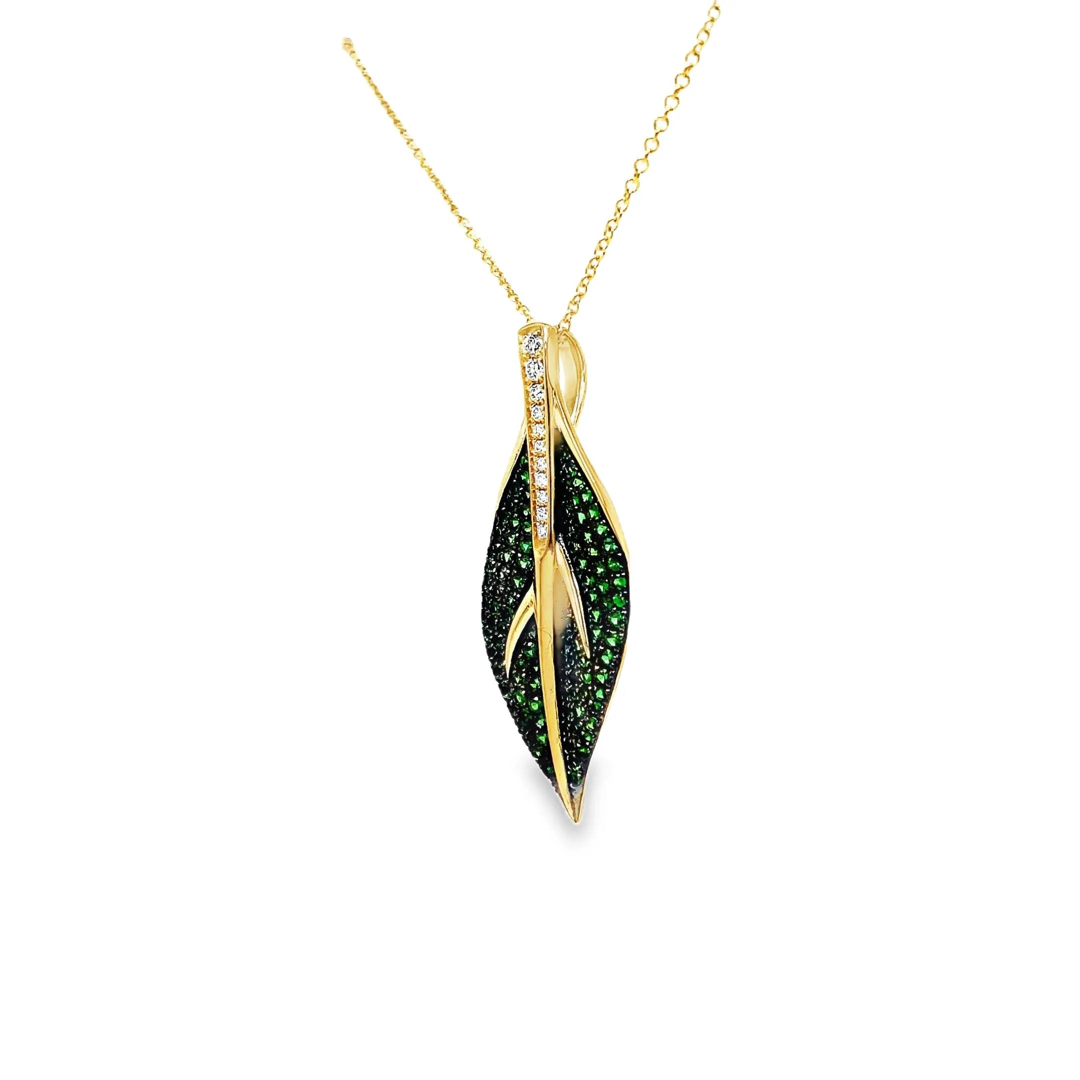 Tsavorite and Diamond Leaf Pendant Necklace