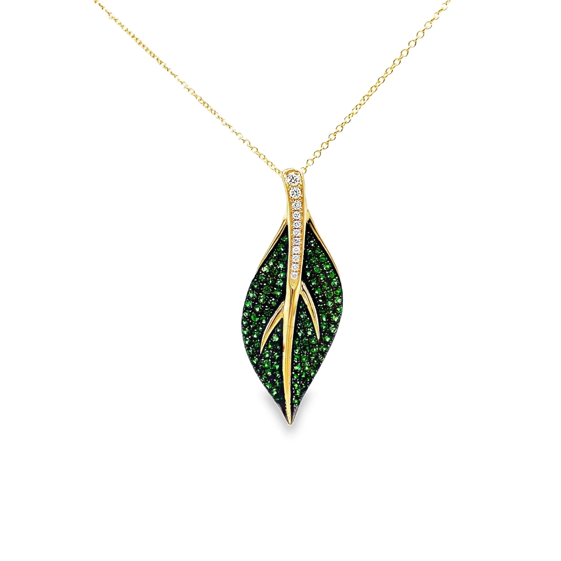 Tsavorite and Diamond Leaf Pendant Necklace