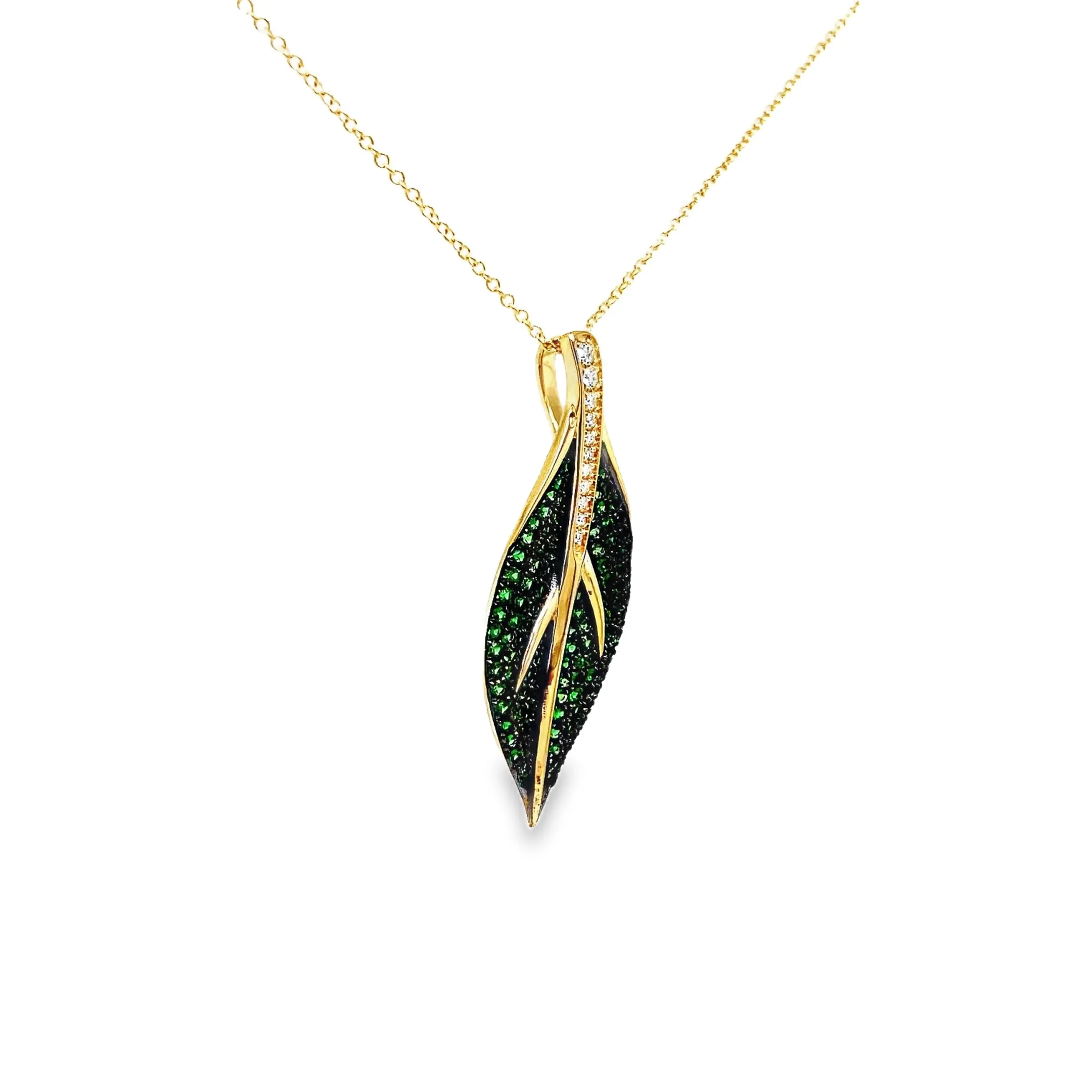 Tsavorite and Diamond Leaf Pendant Necklace