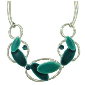 Turquoise Blue Enamel and Silver Ovals Necklace - RSN332