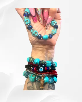 Turquoise Calavera Bracelet with Glass Beads