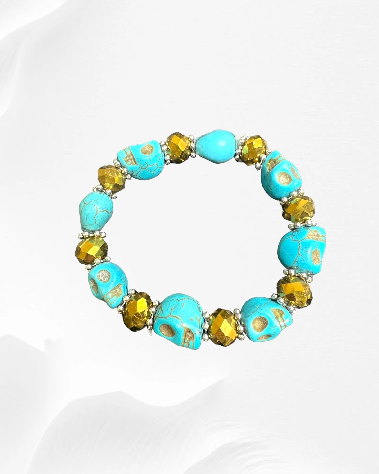 Turquoise Calavera Bracelet with Glass Beads