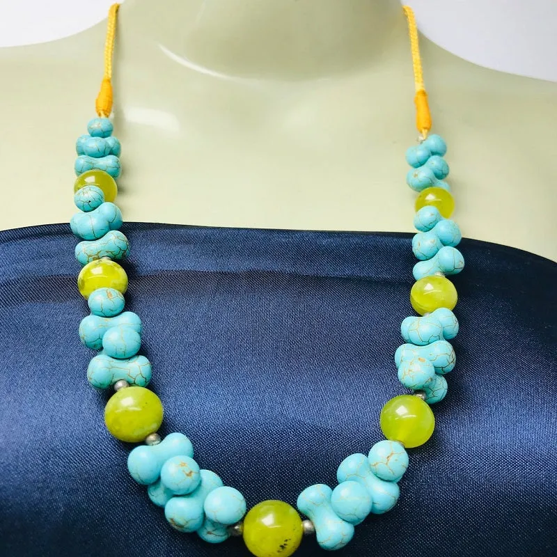 Turquoise Stone Beaded Necklace, Beaded Choker Stone Necklace