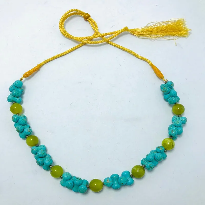 Turquoise Stone Beaded Necklace, Beaded Choker Stone Necklace