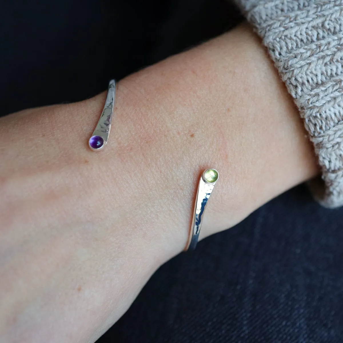 Twist Bangle With Peridot & Amethyst Bracelet