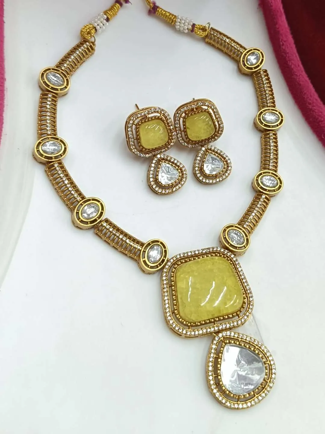 Two Tone Finish Zircon Beaded Necklace Set