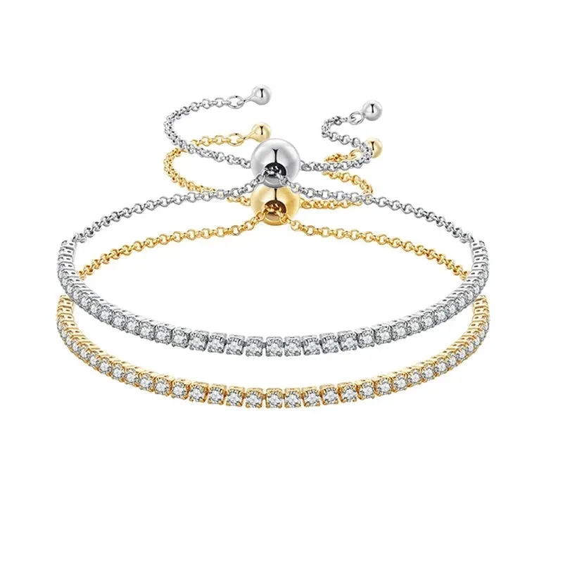 VAIGE 14K Gold Plated CZ Adjustable Slider Tennis Bracelet, 925 Sterling Silver Jewelry with Velvet Bag for Engagement and Wedding Gifts