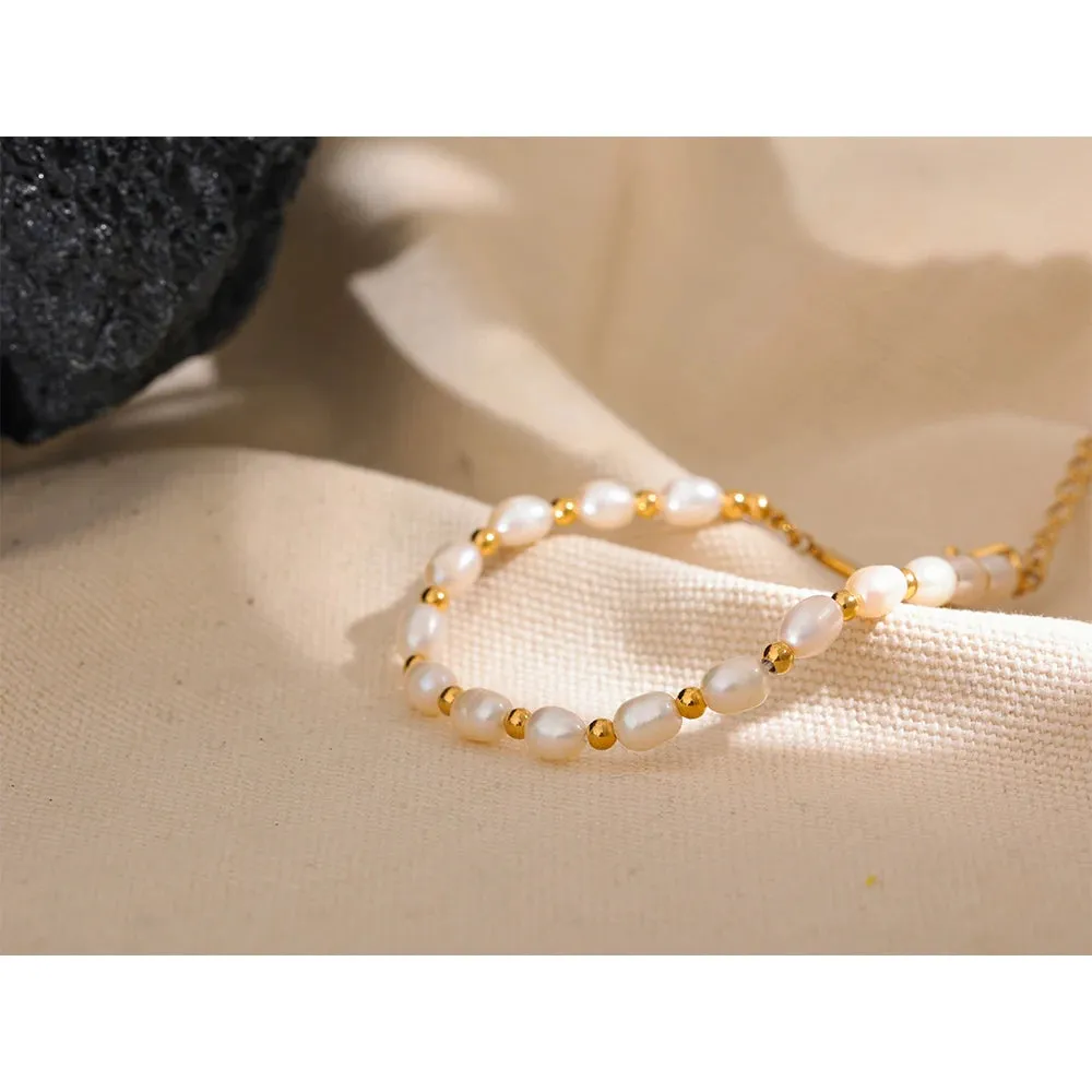 VAIGE Stylish Handmade Freshwater Pearl Bracelet with Waterproof PVD Charms and Stainless Steel Beads