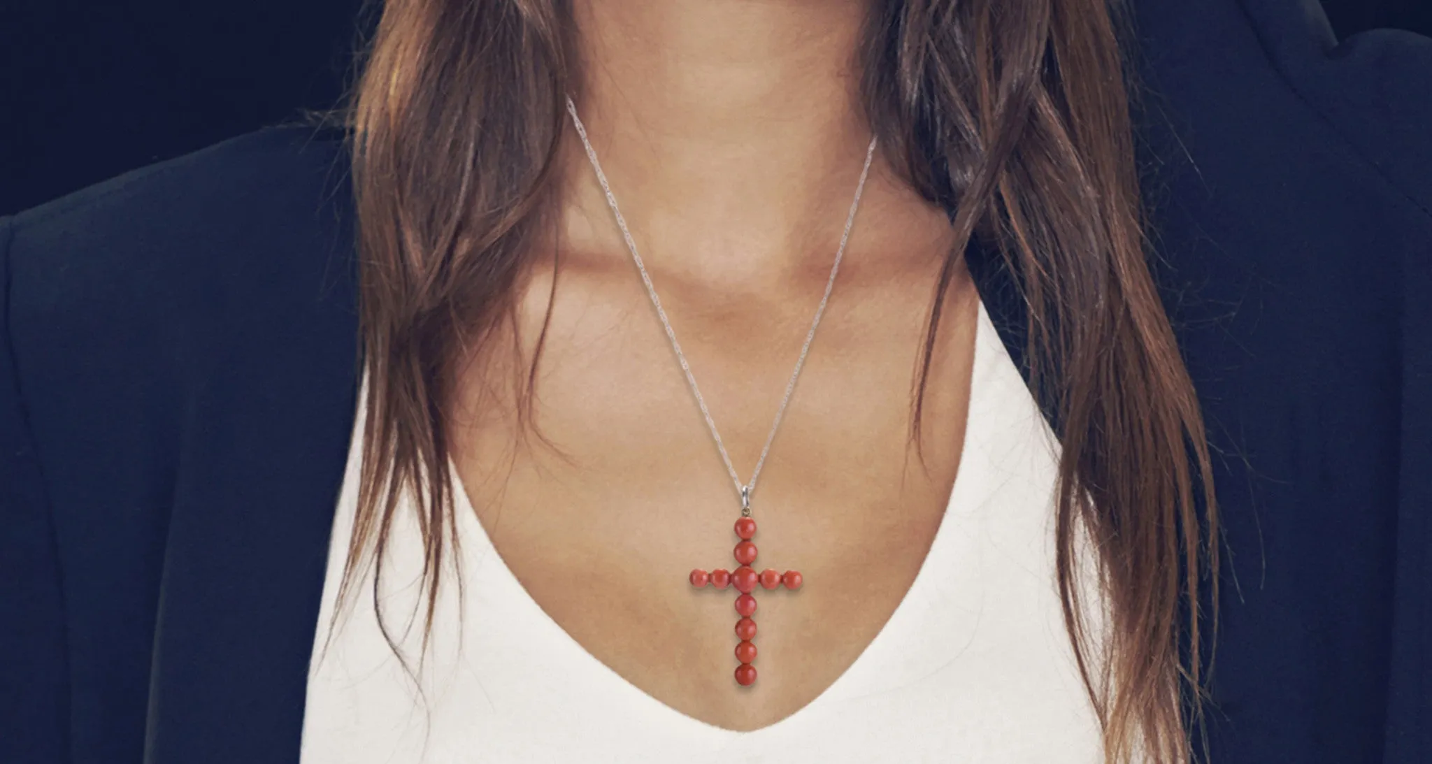 Victorian Coral Cross Pendant