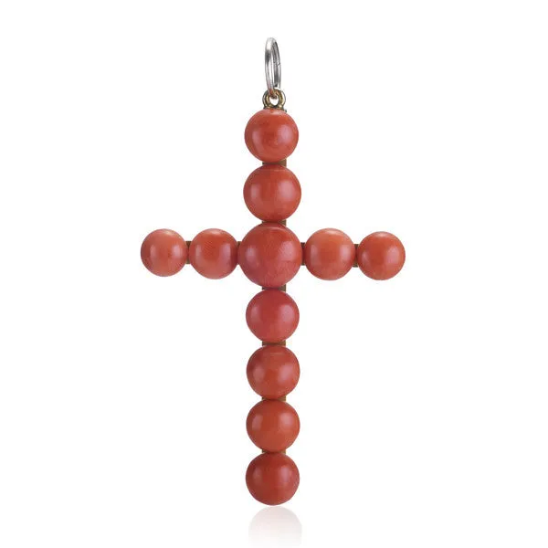 Victorian Coral Cross Pendant