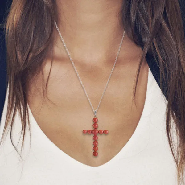 Victorian Coral Cross Pendant