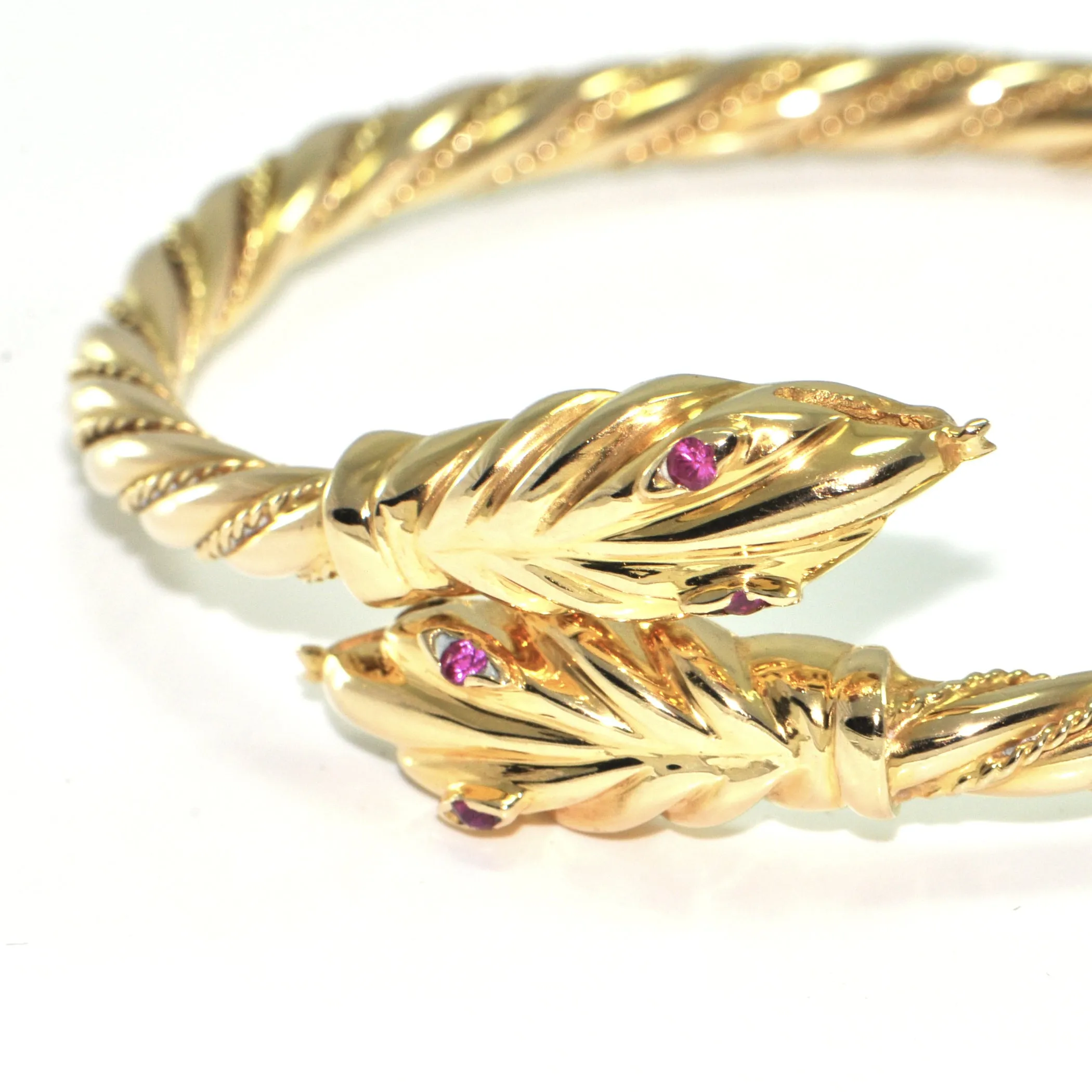 Vintage 18K Yellow Gold Twisted Snake Bangle Bracelet