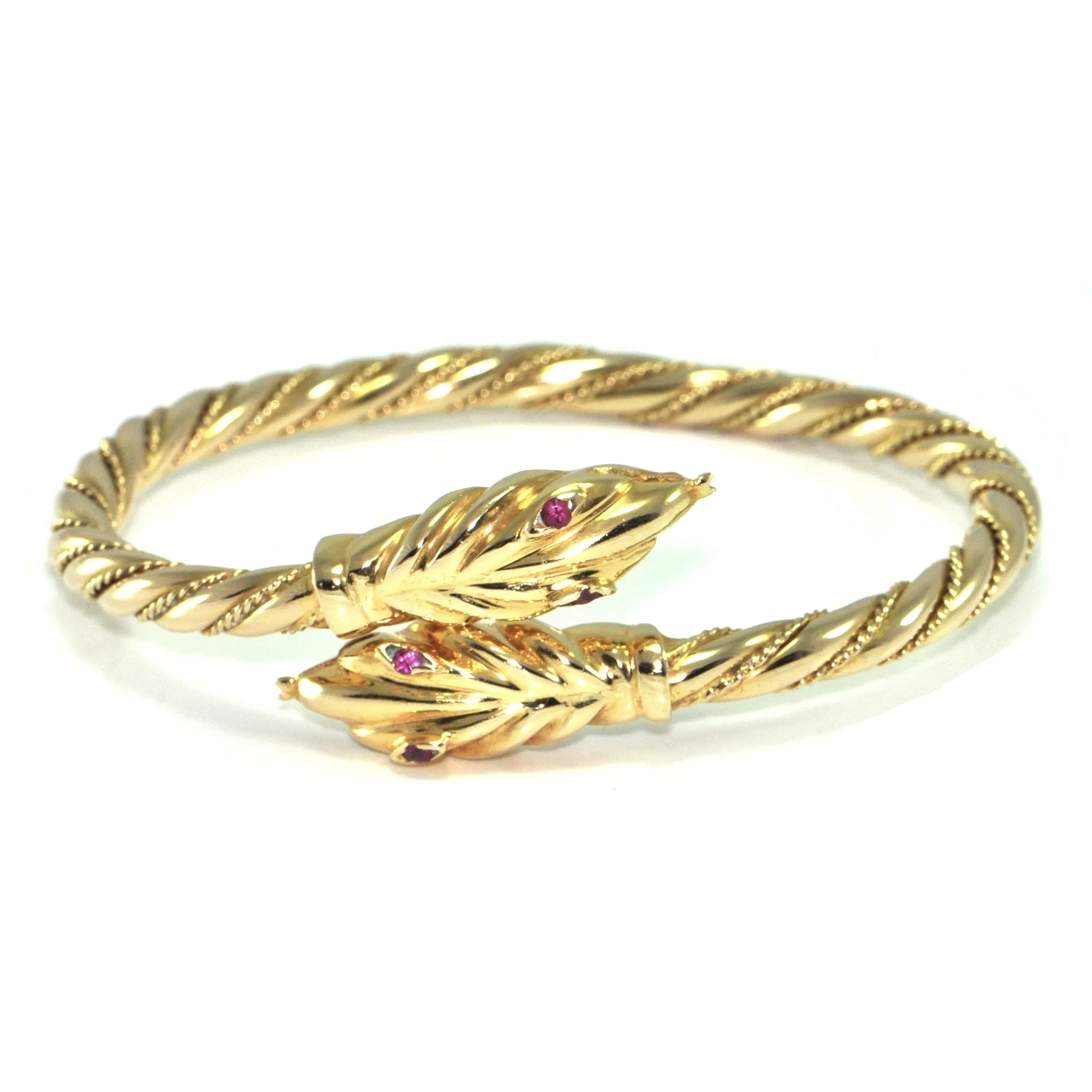 Vintage 18K Yellow Gold Twisted Snake Bangle Bracelet