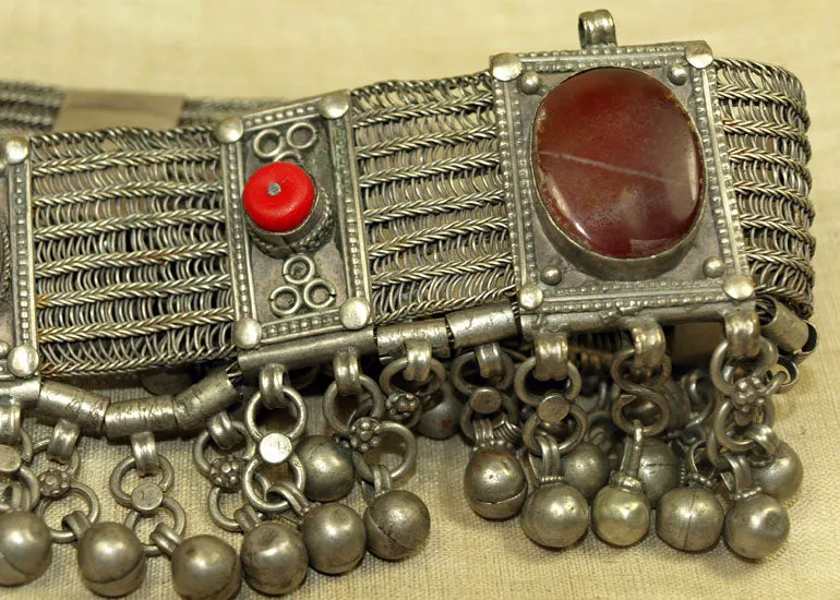 Vintage 1930s Silver and Carnelian Necklace from Morocco