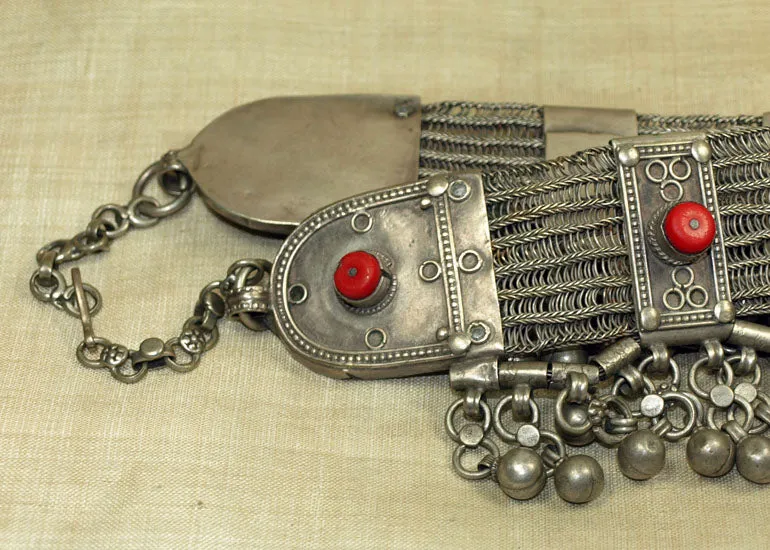 Vintage 1930s Silver and Carnelian Necklace from Morocco