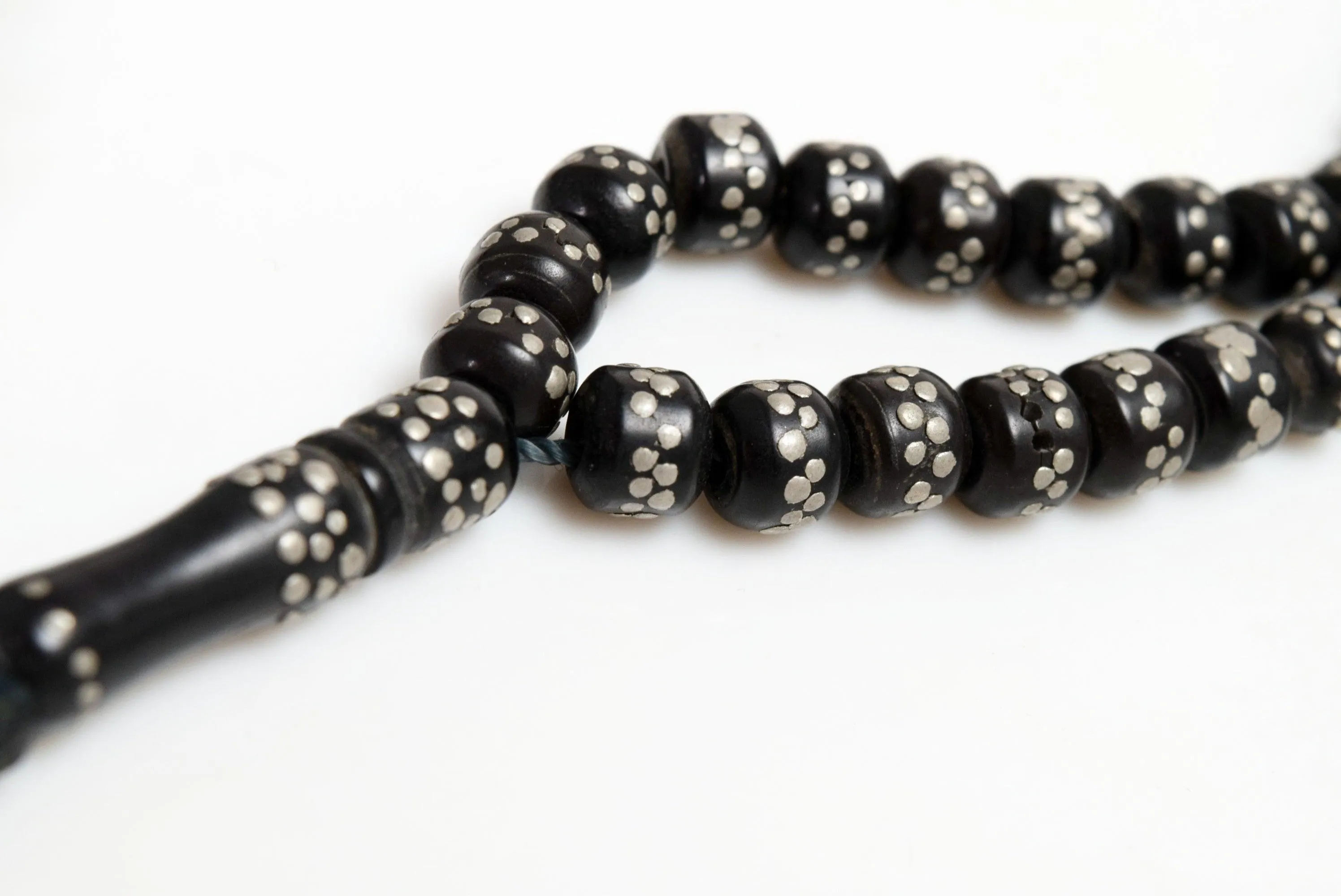 Vintage Bakelite Black Prayer Beads or Misbaha Inlaid Imitation Yusr Beads