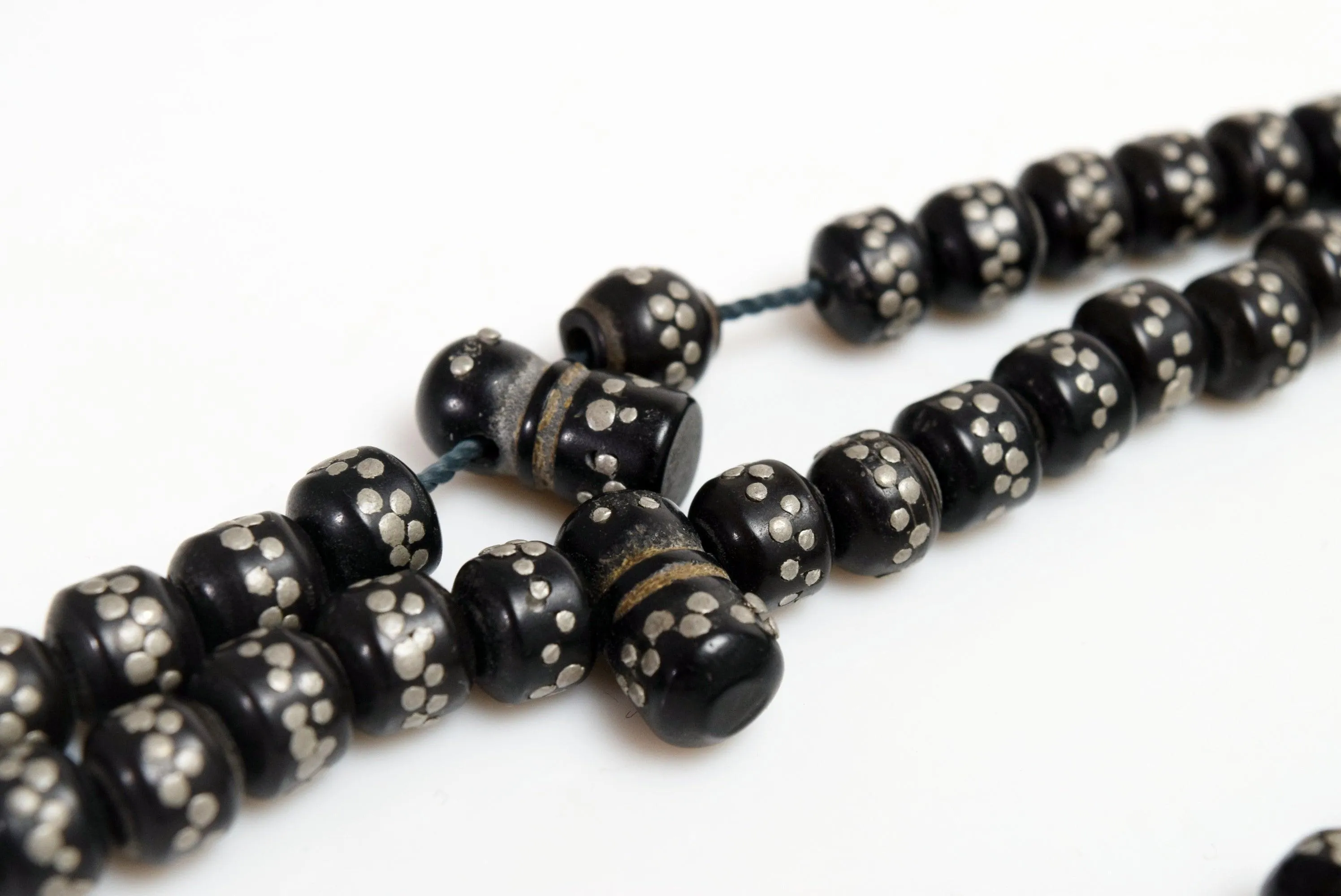 Vintage Bakelite Black Prayer Beads or Misbaha Inlaid Imitation Yusr Beads