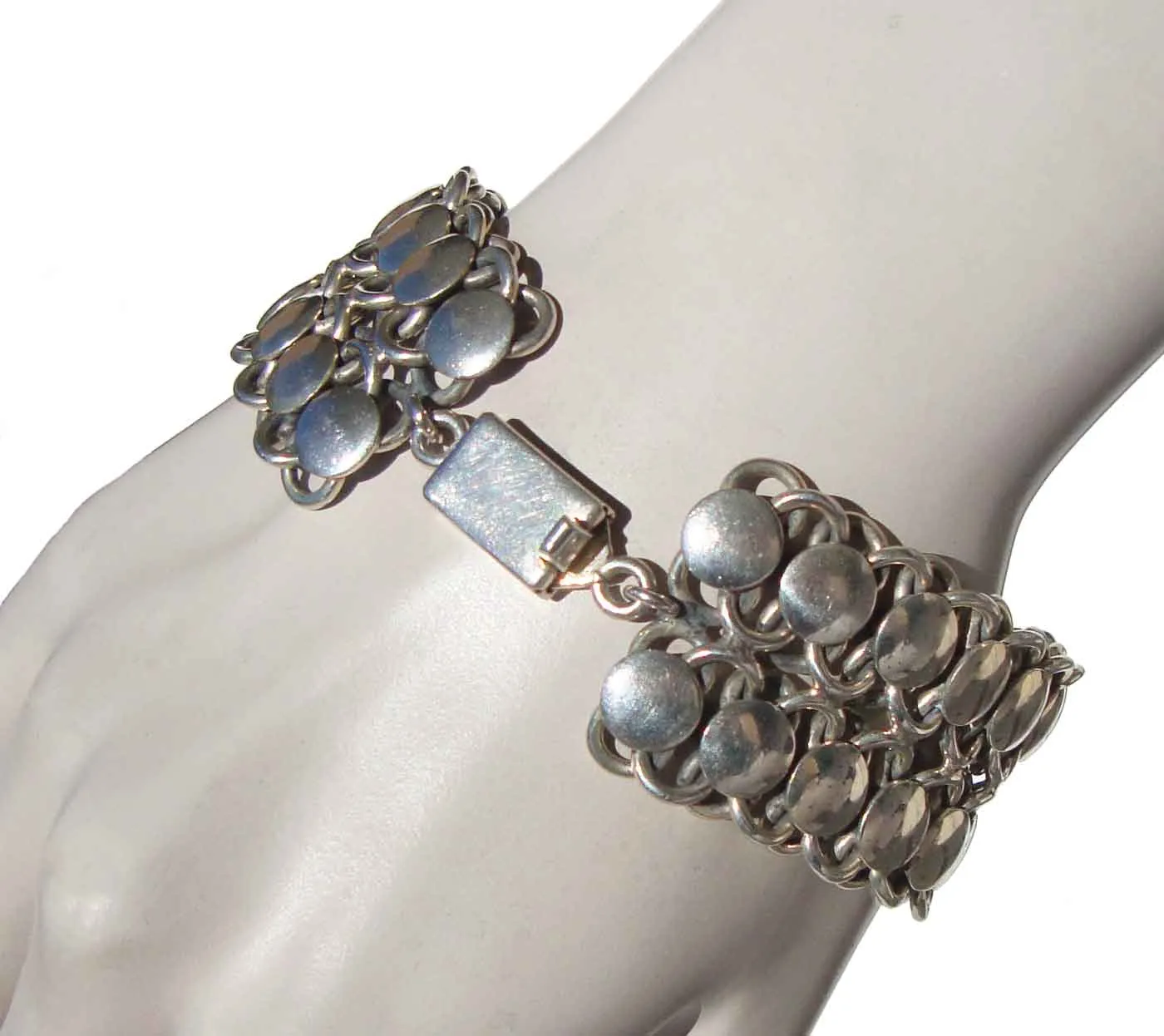 Vintage Mexican Sterling Silver Bracelet Wide Band Chain Links