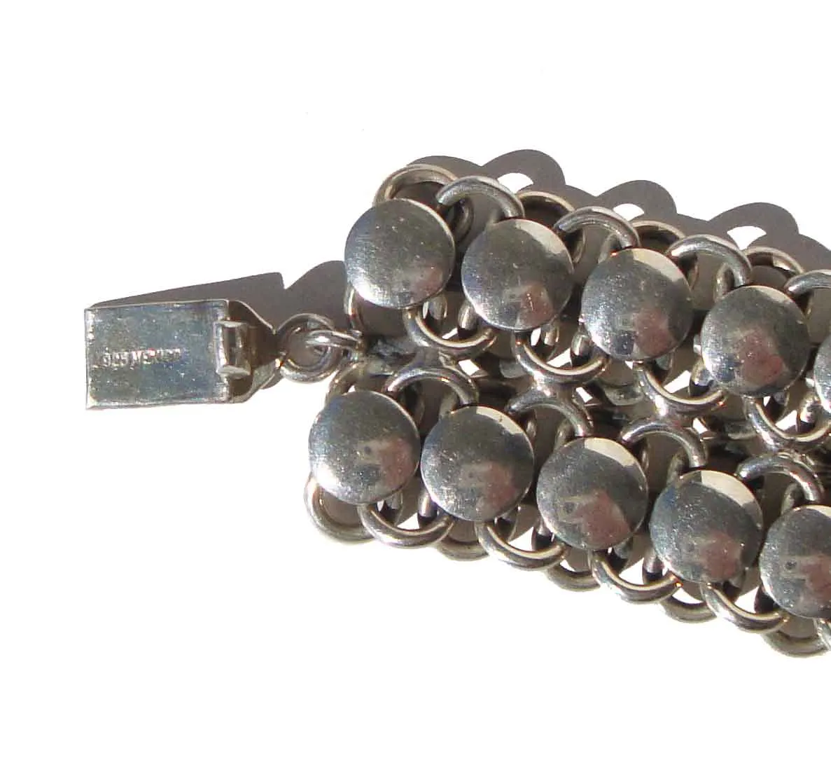 Vintage Mexican Sterling Silver Bracelet Wide Band Chain Links