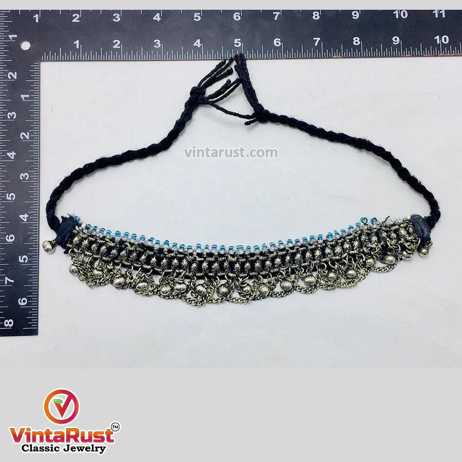 Vintage Silver Bells Choker Necklace, Afghan Kuchi Necklace With Beads,