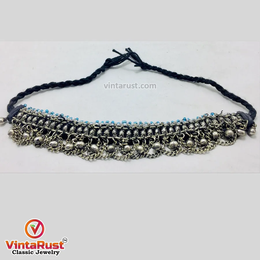 Vintage Silver Bells Choker Necklace, Afghan Kuchi Necklace With Beads,