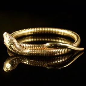 Vintage Snake Serpent Bangle 9Ct Yellow Gold Circa 1960