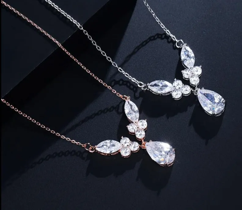 Water Drop Zirconia Crystal Pendant Necklaces for Elegant Women Fashion Bridal Jewelry