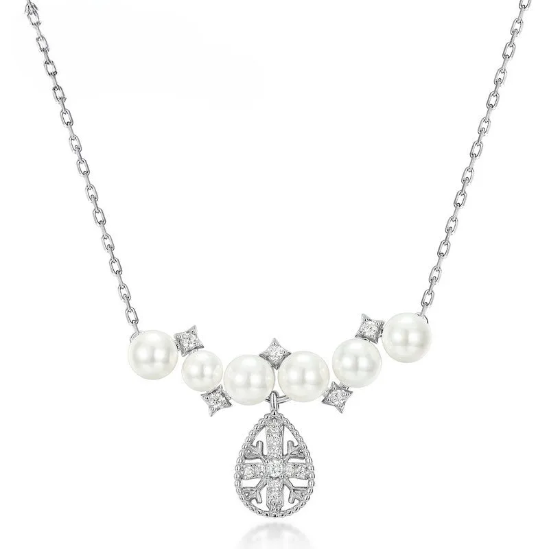 Waterdrop Cross Snowflake Smile Pearl Pendant Necklace