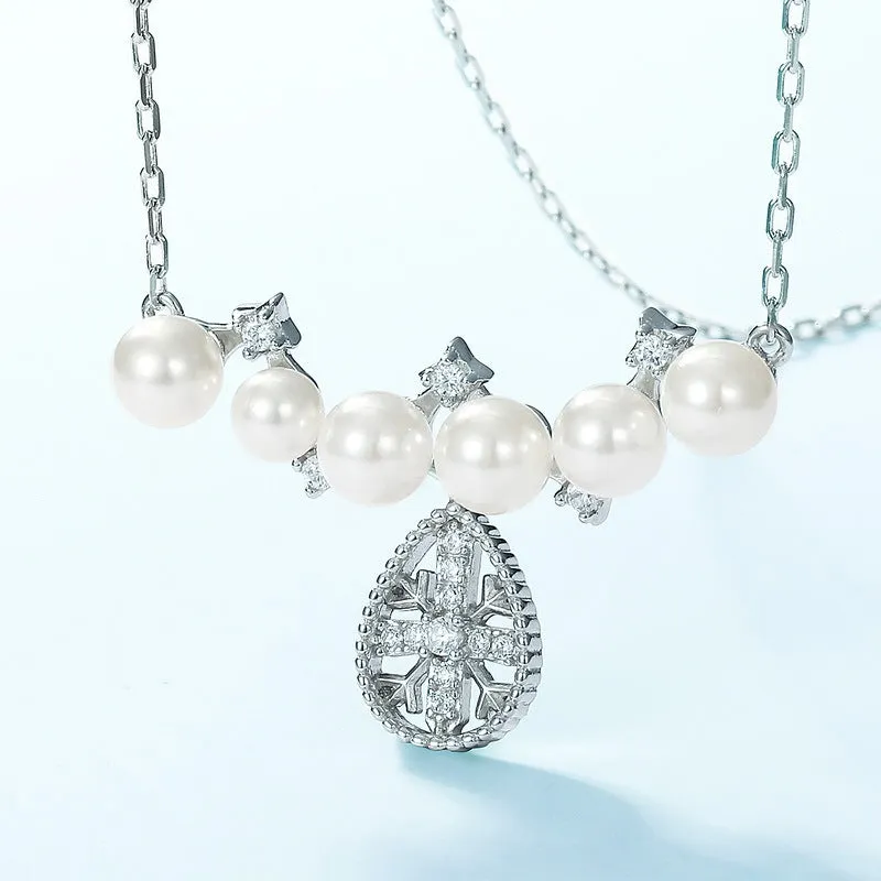 Waterdrop Cross Snowflake Smile Pearl Pendant Necklace