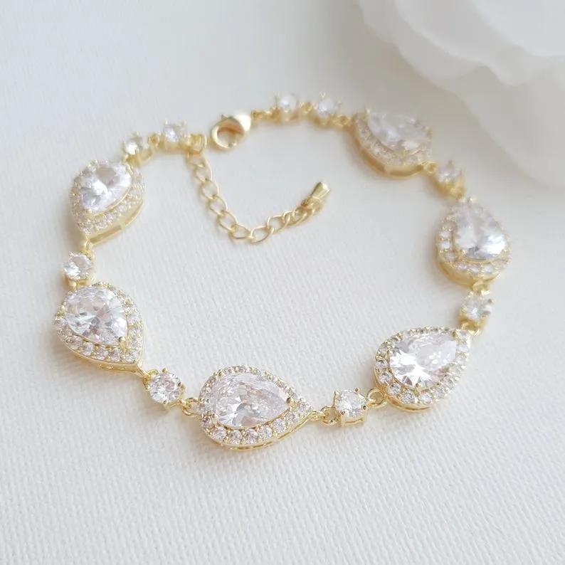 Wedding Bracelet for Brides in Teardrop Shape Cubic Zirconia Crystals-Emma