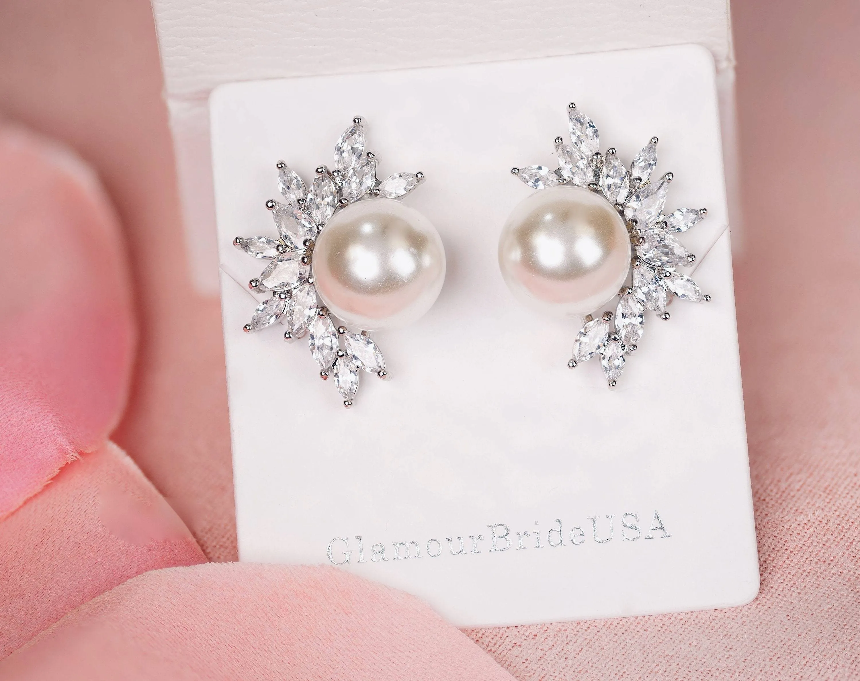 Wedding Pearl Stud Earrings - Samantha