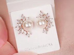 Wedding Pearl Stud Earrings - Samantha