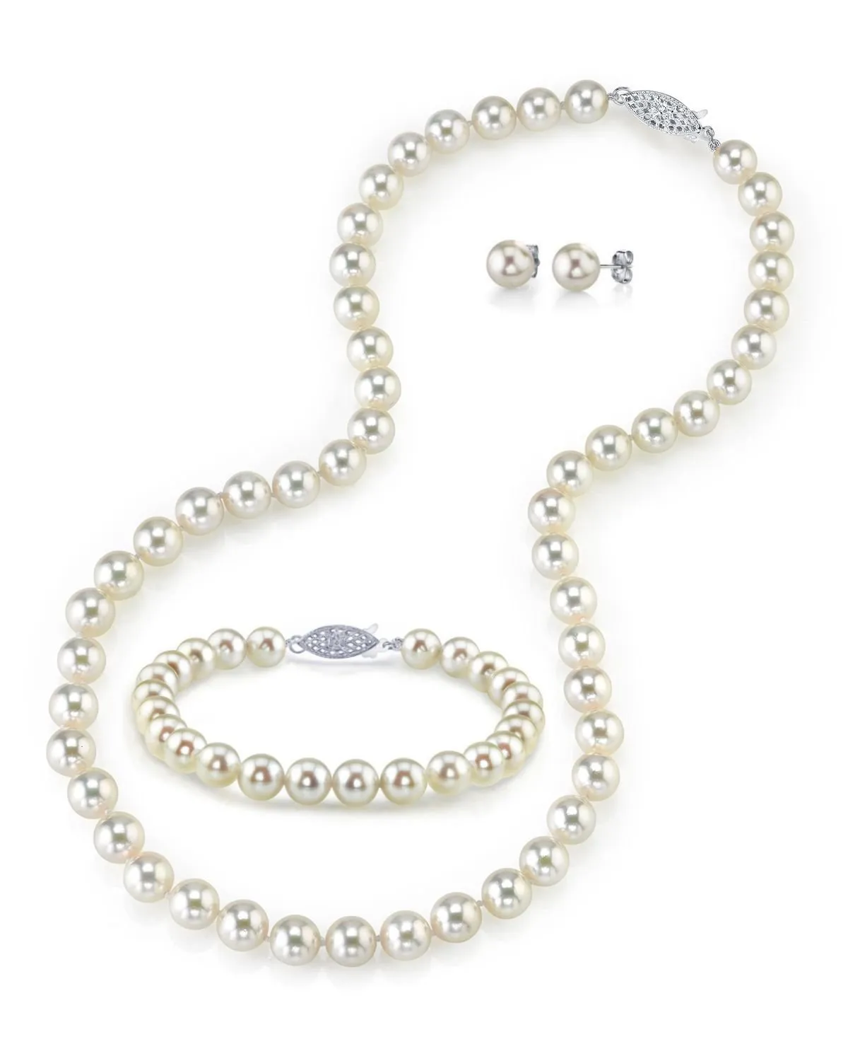 White Japanese Akoya Pearl Set, 5.5-6.0mm