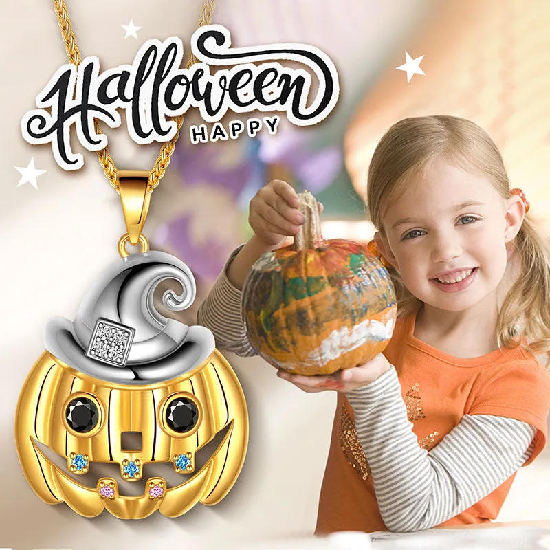 Women Halloween Pumpkin Pendant Necklace Ghost Witch Hat Party Jewelry