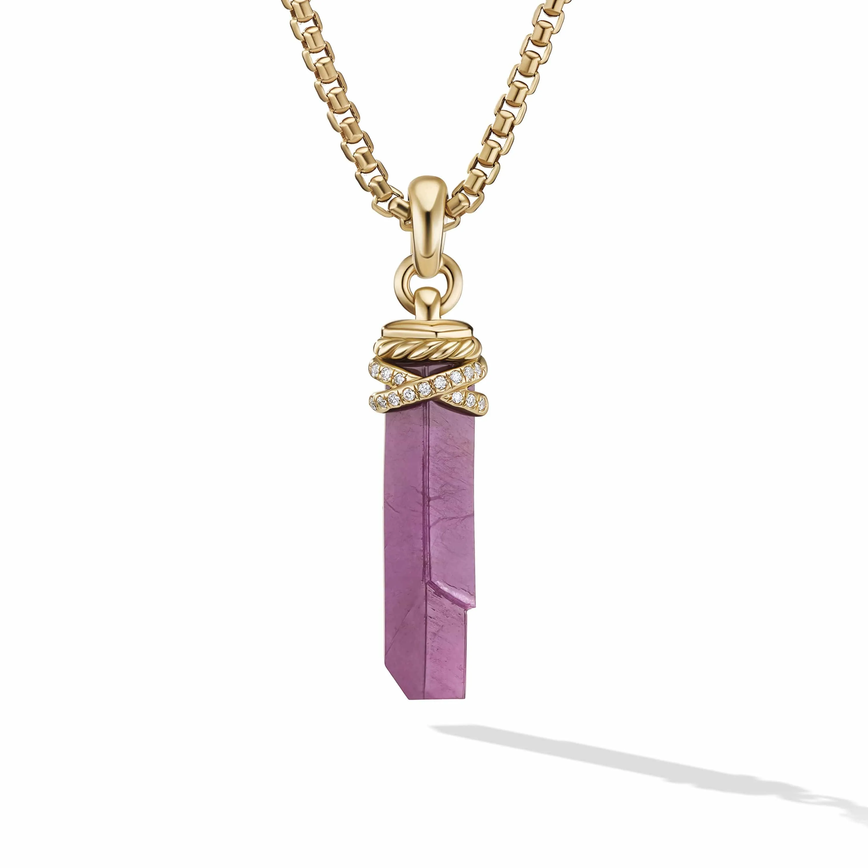 Wrapped Ruby Crystal Amulet with 18K Yellow Gold and Pave Diamonds