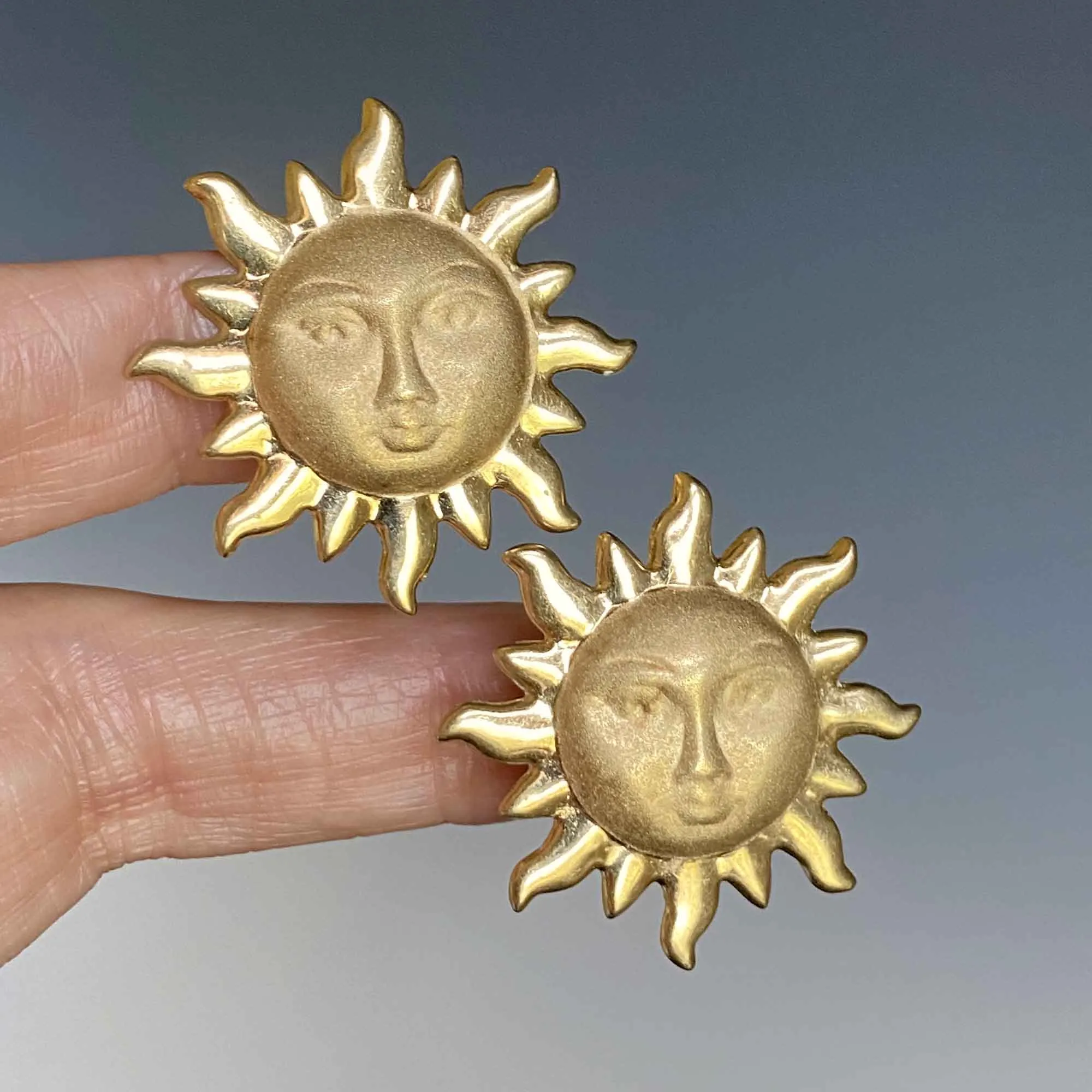 Xtra Large 14K Gold Sun Face Earrings, Omega Back