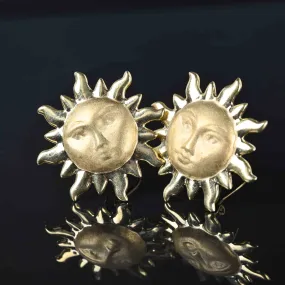 Xtra Large 14K Gold Sun Face Earrings, Omega Back