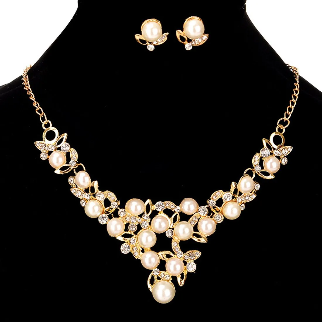 Yellow Chimes Jewellery Set for Women and Girls Fashion Golden Pearl Necklace Set for Women | Gold Plated Leafy Pearl Necklace Set | Birthday Gift for Girls and Women for Wife